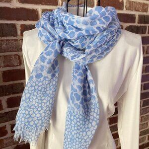 Vintage Blue Pebbles Bam Bam Scarf, Blue and White Print Scarf Extra Long